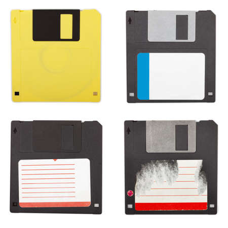 Set of different floppy discs, isolated on white background