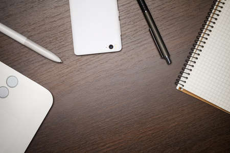 Creative business workspace background, top viewの写真素材