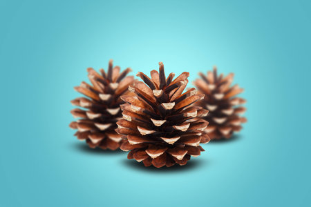 Three cones on blue backlit background. Focus on foregroundの写真素材