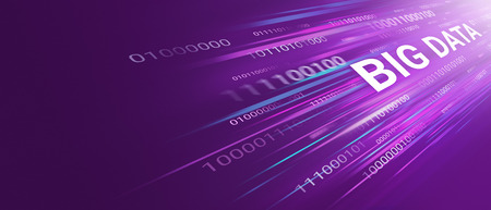 Information, big data words flowing with binary code and light abstract stream. Conceptual technology backgroundの写真素材