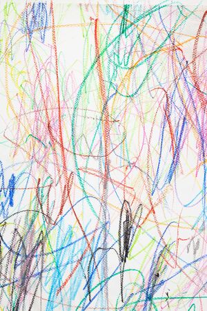 Wax crayon abstract strokes, child's creativity hand painting textureの写真素材