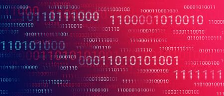 Binary code background (big and small digits) with alert red color and dark partの写真素材