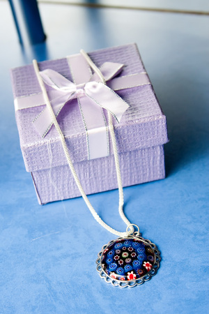 Handmade jewelry and keychains with colorful glass beadsの写真素材