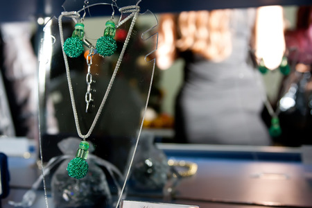 Handmade jewelry and keychains with colorful glass beadsの写真素材