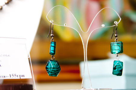 Handmade jewelry and keychains with colorful glass beadsの写真素材