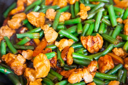 Stir fry chicken, sweet peppers and green beans. Top viewの写真素材