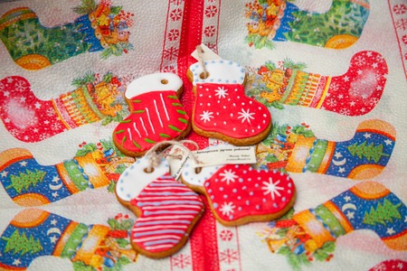 Christmas homemade gingerbread cookies on wooden table