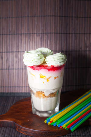 Homemade ice cream with ziifir and raspberry jamの写真素材