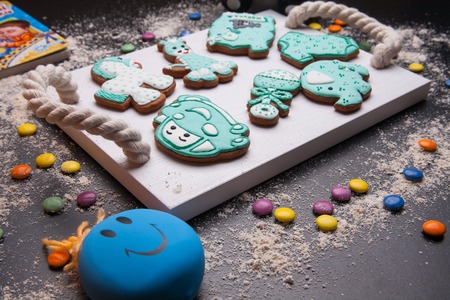 Basket with Christmas and New Year's baking. Studio Photoの写真素材