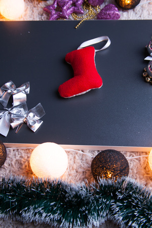 Christmas cake with New Year's toys and lights