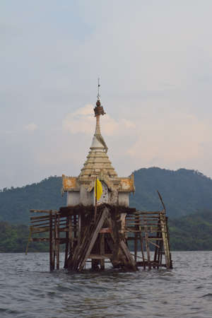 wat wangvivekkaram submerged underwater Sangkhla Buri, kanchanaburi, Unseen Thailand.の写真素材
