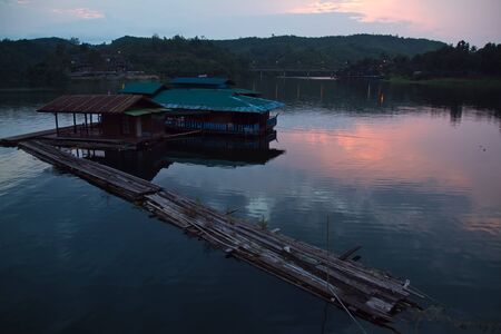 tiwilight floating house reservoirs area Sangklaburiの写真素材