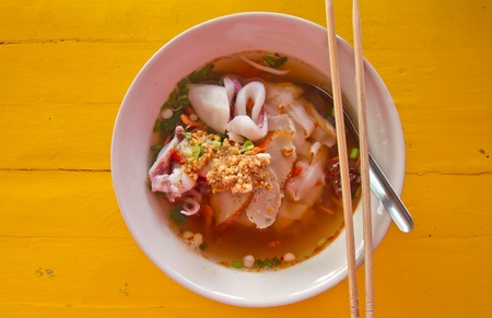 seafood noodles to eat on the tableの写真素材