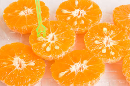 Photo closeup mandarin orange to yellow eat
