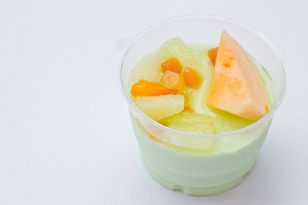 Fruit salad, fresh fruit, milkの写真素材