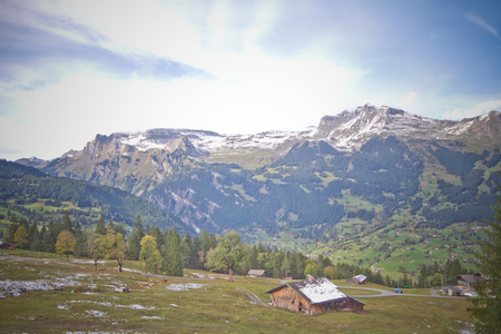 Small village the valley Swiss Alpsの写真素材