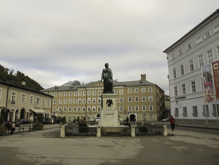 Mozart statue in salzburg Austriaの写真素材