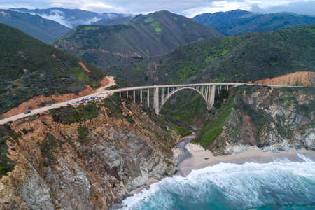 Bixby Creek Bridge also known as Bixby Canyon Bridge, on the Big Sur coast of California, is one of the most photographed bridges in California USAの写真素材