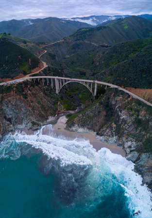 Bixby Creek Bridge also known as Bixby Canyon Bridge, on the Big Sur coast of California, is one of the most photographed bridges in Californiaの写真素材