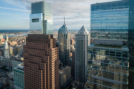 Philadelphia Skyline with Downtown Skyscrapers and Cityscape. Pennsylvania, USA. Reflection on...