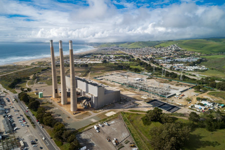 Stacks in Morro Bay. Abandonment Power Plant in Californiaの写真素材