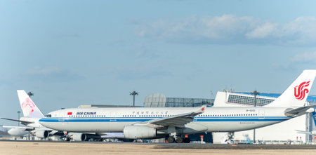 NARITA - JAPAN, JANUARY 25, 2017: B-6101 Airbus A330 Air China in International Narita Airport, Japan.のeditorial素材