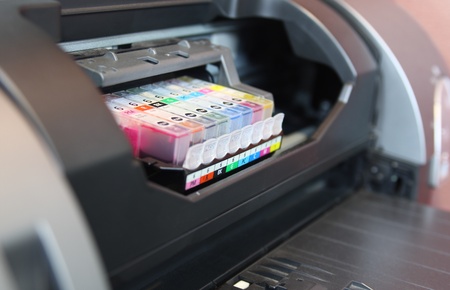 inkjet printer  Close up on ink cartridgesの写真素材