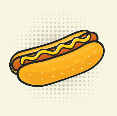 Delicious hot dog. Halftone background is grouped separately for easy edit. のイラスト素材