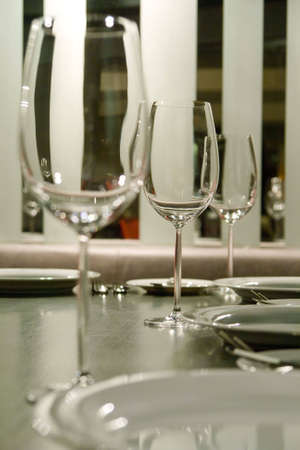 Glass goblets on the table の写真素材