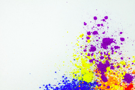 Many colorful natural pigment powder. Cosmetics product isolated on white background.