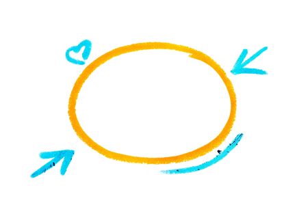 Orange circle and blue arrows pointing to it .の写真素材