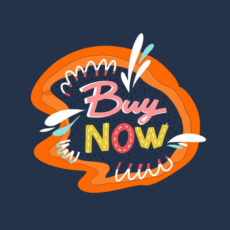 Creative and modern promotional banner with text - buy now, big sale of different goods, discount emblem hand drawn in scandinavian style. Unique lettering , newsletter template, social media post.のイラスト素材
