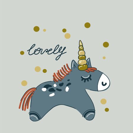 Cute unicorn , hand-drawn illustration. Vector for design t-shirts typography cards and posters.のイラスト素材