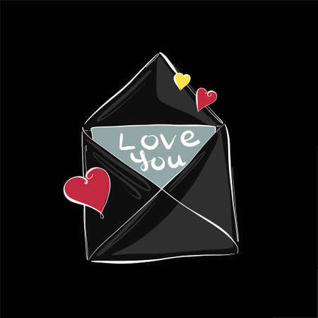 Envelope in which a declaration of love, cartoon style, flat vector. Valentine Day.のイラスト素材