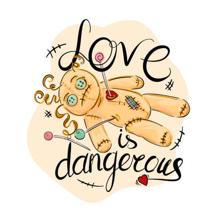 Love is dangerous, voodoo doll wiped with a needle, magic and witchcraft, Halloween concept.のイラスト素材