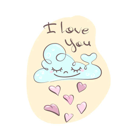 I love you - lettering handwriting, beautiful inscription decorated cloud with hearts.のイラスト素材