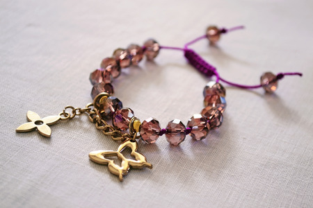 bracelet with purple beadsの写真素材