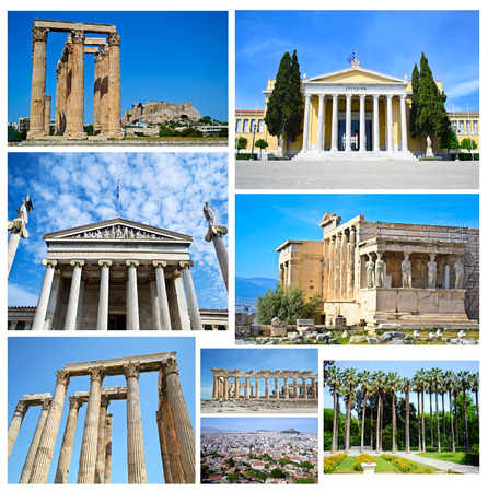 collage of Athens Greece - ancient landmarks of Athens Greeceの写真素材