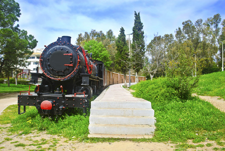 municipal railway park of Kalamata Messinia Greece - open air museum with old withdrawn trains