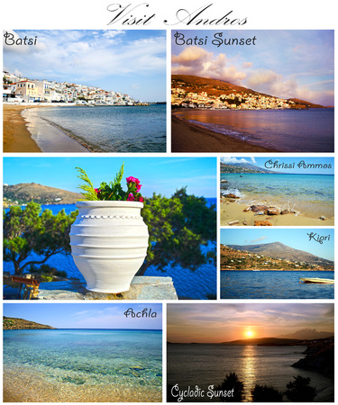 visit Andros collage Cyclades Greece - greek summer photosの写真素材