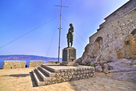 the statue of Andreas Miaoulis at Hydra island Greeceの写真素材