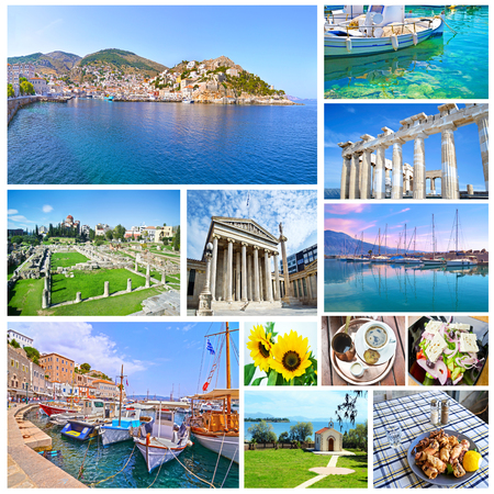 collage of Greece - greek food - ancient landmarks - island seaの写真素材
