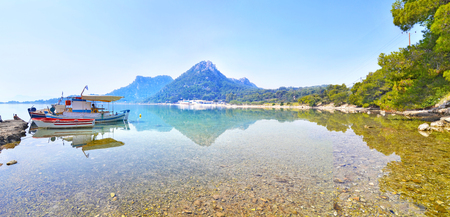 panoramic photo of Heraion lake - Vouliagmeni Loutraki Greeceの写真素材