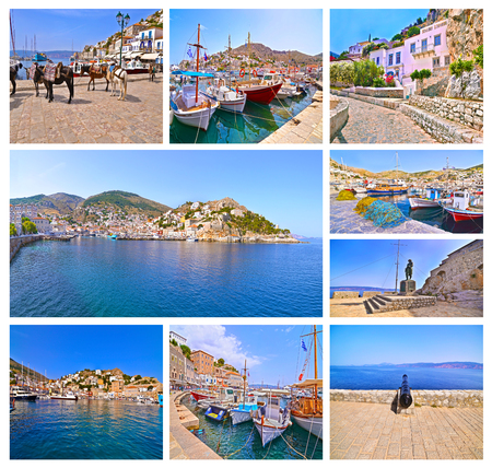 photo collage of Hydra island Saronic Gulf Greeceの写真素材