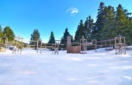 snowy adventure park at the shelter of Oeta mountain central Greeceの写真素材