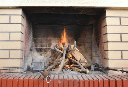 close up of woods burning in the fireplaceの写真素材