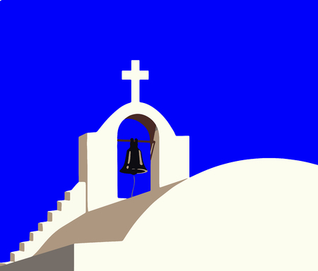 Belfry vector of white chapel at Santorini island Greeceのイラスト素材