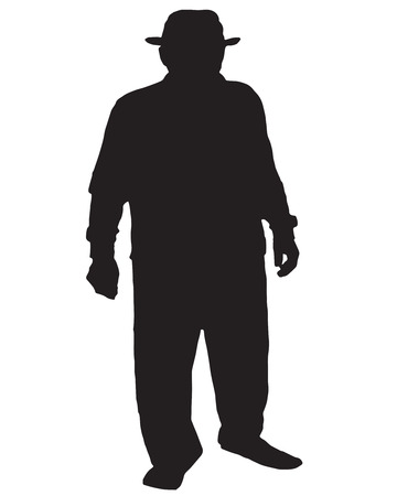 Man with hat vector - black silhouette on white backgroundのイラスト素材