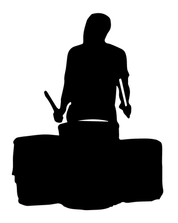 Cool black silhouette vector of a musician playing the drums isolated on white backgroundのイラスト素材