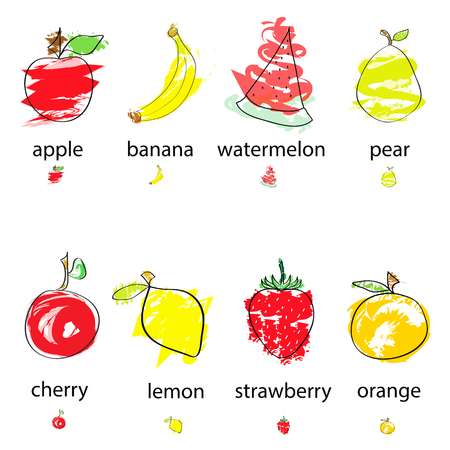 hand drawn artistic fruits vector illustration isolated on white backgroundのイラスト素材